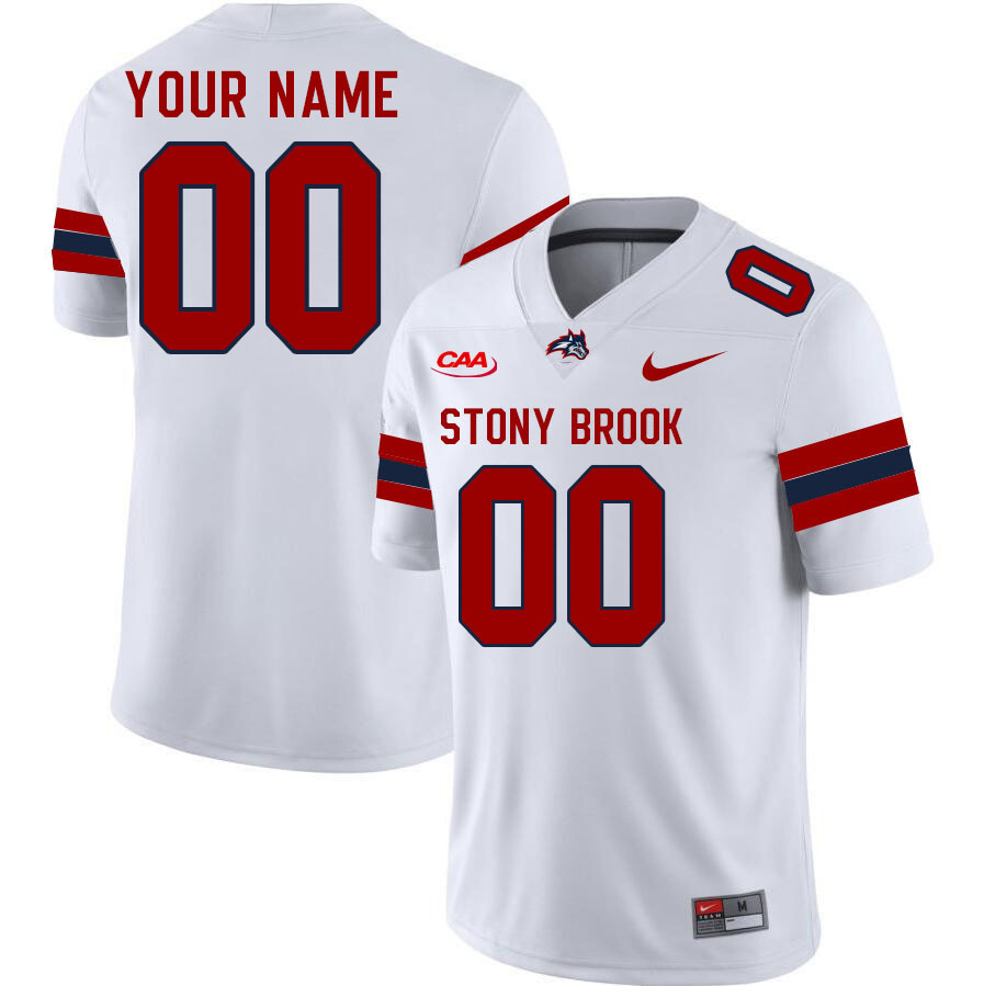 Custom Stony Brook Seawolves Name And Number Football Jerseys Stitched Sale-White